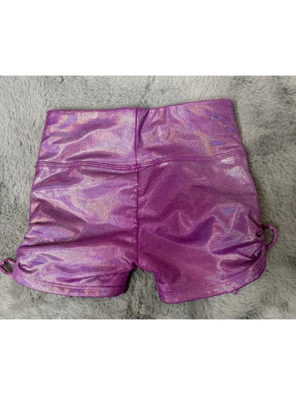 Justice Girls Small Pink Side Tie Compression Foil Gymnastics Dance Cheer Shorts